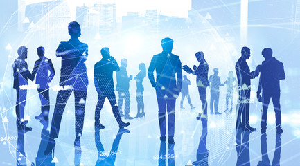 Wall Mural - Business people in city, network and communication