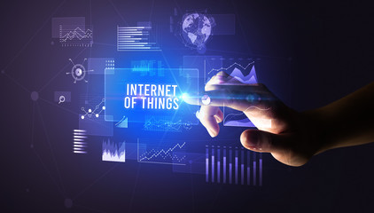Poster - Hand touching INTERNET OF THINGS inscription, new business technology concept