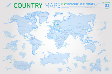  America, Asia, Africa, Europe, Australia, Oceania, Mexico, Japan, Canada, Brazil, USA, Russia, China Vector Maps