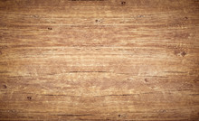 Wood Texture Background, Top View Of Vintage Brown Table With Cracks. Wooden Board Surface With Natural Color And Pattern.