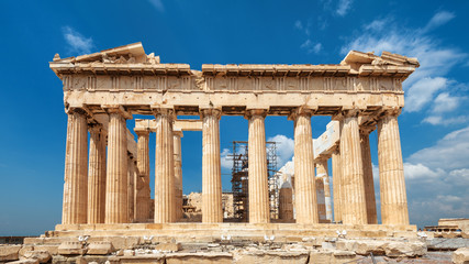 Wall Mural - Parthenon on Acropolis, Athens, Greece. It is top landmark of Athens. Famous temple in city center. Sunny scenery of Greek ruins, remains of classical culture.