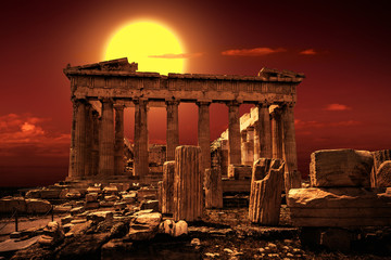 Wall Mural - Parthenon on Acropolis of Athens, Greece. Famous Greek temple at sunset.