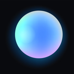 Poster - Glowing neon sphere on dark background. Retrowave and synthwave style illustration.