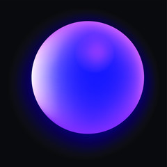 Poster - Glowing neon sphere on dark background. Retrowave and synthwave style illustration.