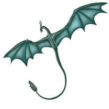 Soaring Green Dragon With Spread Wings 