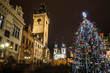 Christmas tree in Prague at night.