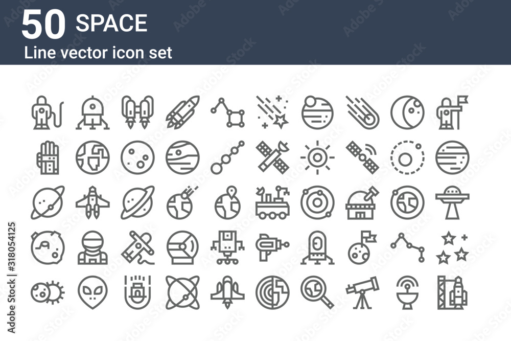 set of 50 space icons. outline thin line icons such as rocket, eclipse ...