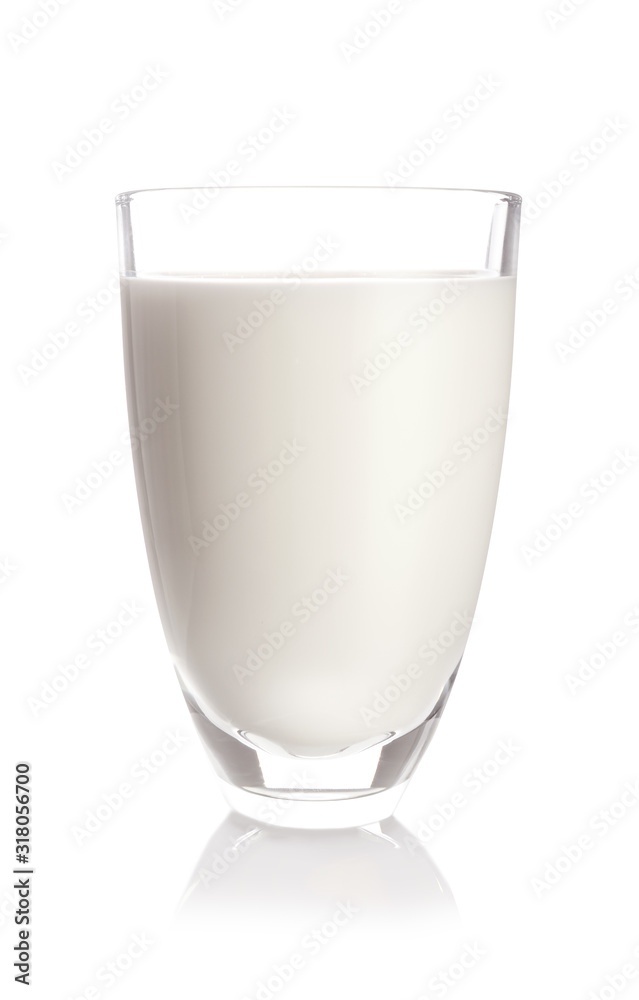 Glass of tasty milk on white background