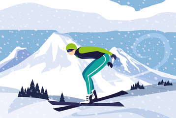 Sticker - man with mountain ski, winter sport