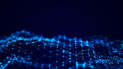 Poster - Visualization musical sounds. Abstract technology background. Artificial intelligence. Science background. Big data visualization. 3D rendering.
