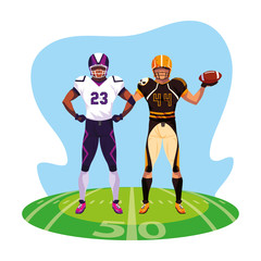 Poster - men players american football on stadium grass