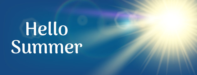 Wall Mural - hello summer. light flare, realistic flashes of the sun in the blue sky.