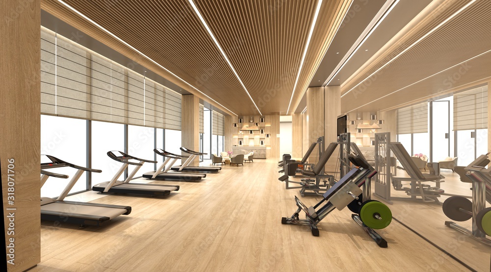 3d render of fitness gym center - obrazy, fototapety, plakaty 