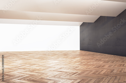 Modern exhibition hall with wooden floor