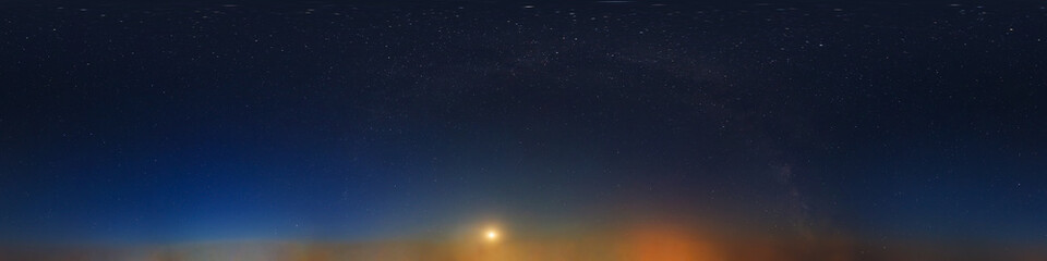 Wall Mural - dark blue sky after sunset with beautiful awesome sky with moon and milky way. seamless hdri panoram