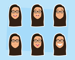 Sticker - group of women with eyeglasses heads and expressions