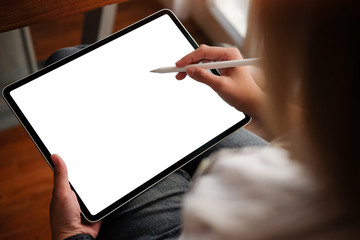 Wall Mural - mock up copy space blank screen concept business working on tablet.