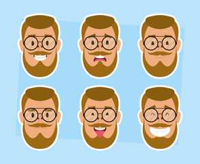 Canvas Print - group of man faces with beard and glasses