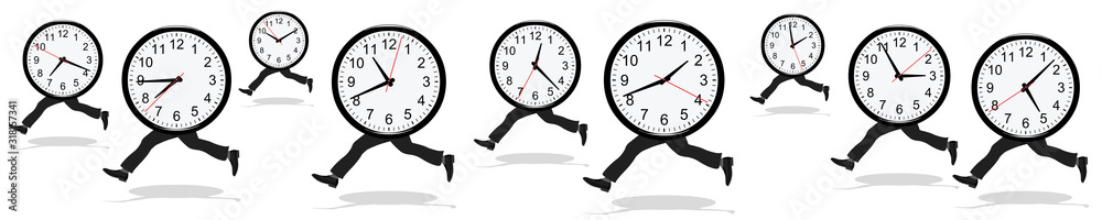 Race against time on a white background  - obrazy, fototapety, plakaty 