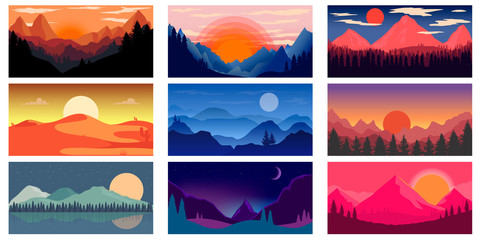 set of poster template with wild mountains and desert landscape. design element for banner, flyer, c