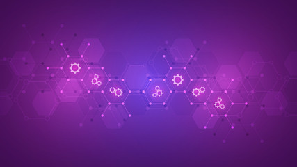Poster - Abstract technical background with gears and cogs icons. Template design for innovation technology.
