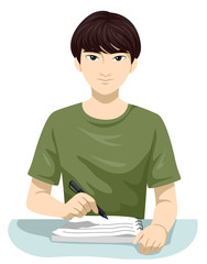 Sticker - Teen Boy Asian Write Notes Illustration