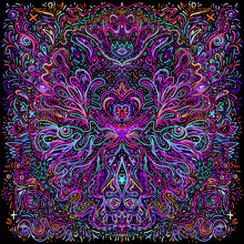 Hypnotic Shamanic Acid Patterned Background. Hand Drawn Design In Ethnic Indian Style. Mystic Abstract Hippie And Boho Texture. Occult And Tribal Fusion Vector Trippy.