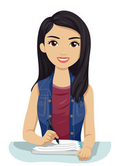 Poster - Teen Girl Southeast Asian Write Notes Illustration