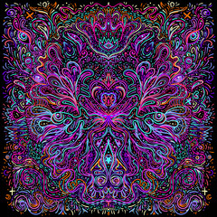 Hypnotic shamanic acid patterned background. Hand drawn design in ethnic Indian style. Mystic abstract hippie and boho texture. Occult and tribal fusion vector trippy.