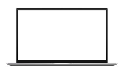 Laptop computer mockup with blank screen, front view. Vector illustration