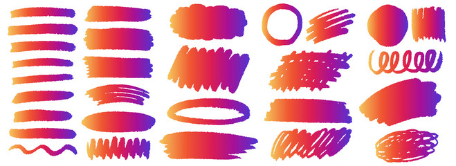 Hand drawn instagram gradient line, circle vector set.	