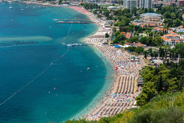 Top View Of The Town Of Budva With High Mountains. Montenegro