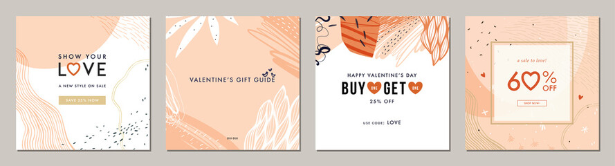 Wall Mural - happy valentine's day greeting cards. trendy abstract square art templates. suitable for social medi
