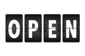 Aufkleber - Open Sign as Flip Countdown Mechanical Airport Board. 3d Rendering