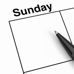 Poster - black pen over sunday calendar scheduler cell with empty space for your design. 3d rendering