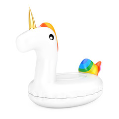 Wall Mural - Funny Inflatable Unicorn Ring for Summer Pool. 3d Rendering