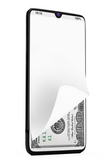 Poster - Dollars Bills Money under Front Glass Display of Modern Mobile Phone. 3d Rendering