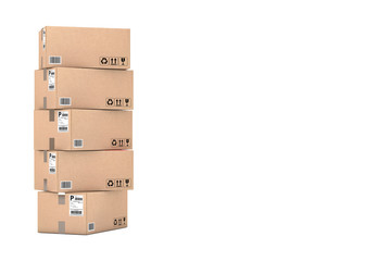 Aufkleber - Cardboard Parcel Boxes Stacked on Each Other. 3d Rendering