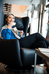 Wall Mural - Morning coffee in favorite place stock photo