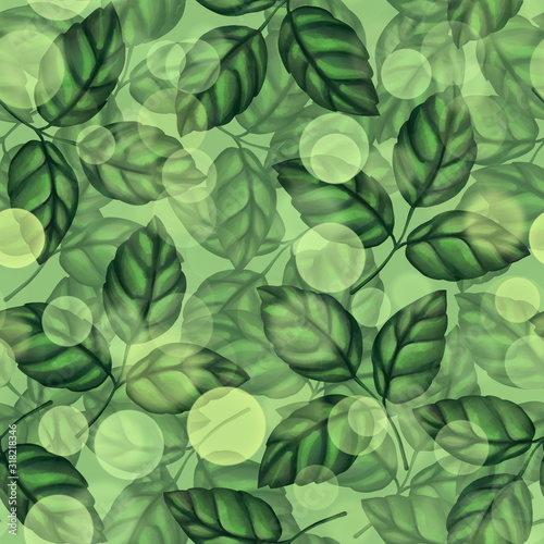 Green leaves seamless pattern. Spring floral background
