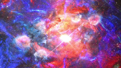 Wall Mural - 4k flight to the colorful space nebula