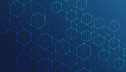 Poster - Abstract lines and dots connect background. Technology connection digital data and big data concept.