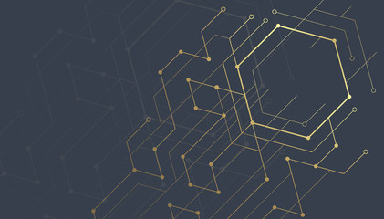 Poster - Abstract lines and dots connect background. Technology connection digital data and big data concept.