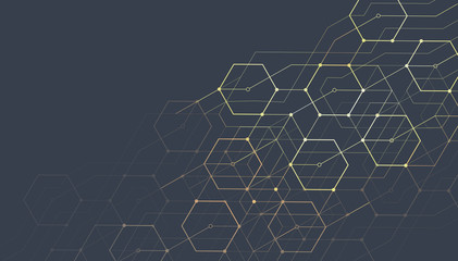 Poster - abstract lines and dots connect background. technology connection digital data and big data concept.
