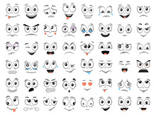 Cartoon Faces Set. Angry, Laughing, Smiling, Crying, Scared And Other Expressions. Illustration.