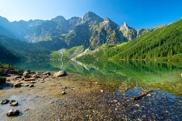 Wall Mural - emerald mountain lake  Morskie oko, Sea eye in Tatra mountain, Poland