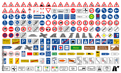 Fotomural Collection of road signs in Germany
