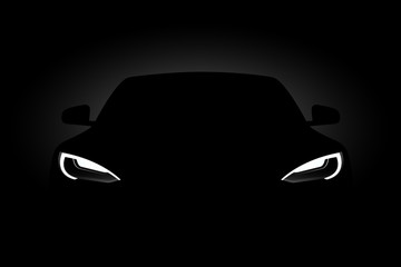 headlights of black electric car in the dark. vector illustration eps 10