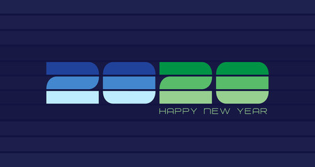 Wall Mural - Happy New Year 2020 logo text design. Cover of business diary for 2020 with wishes. Brochure design template, card, banner. Vector illustration. Isolated on blue background. Different color options.