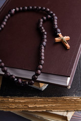 Wall Mural - Collection of holy bibles and rosary. Christian religion concept.